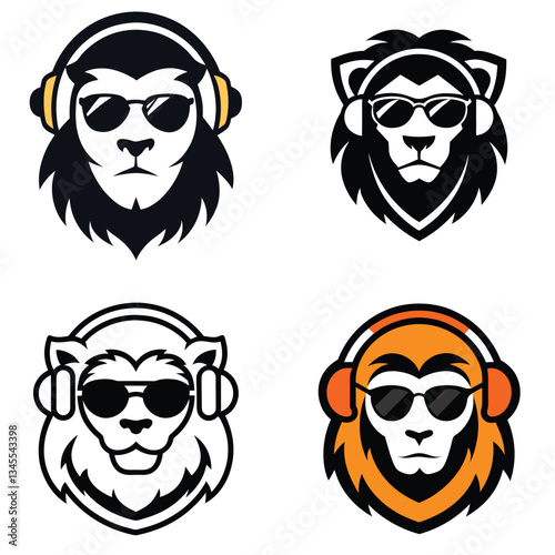 animal head icon set logo vector art illustration 