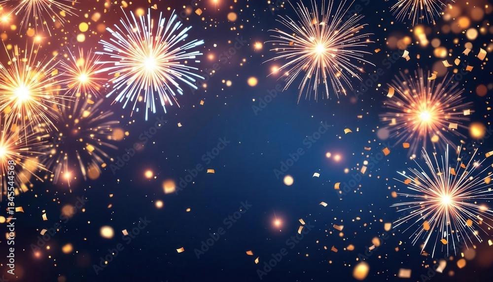 Fototapeta premium Stunning Fireworks Display with Gold Confetti Celebration