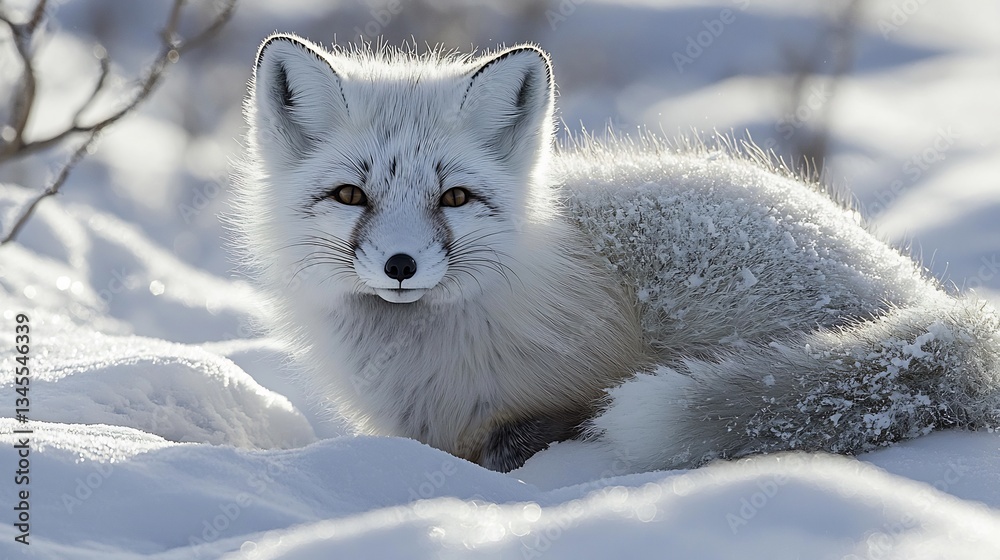 Stealthy Arctic fox blending perfectly into the snow covered tundra its thick winter coat providing camouflage Stealthy Arctic fox blending perfectly into the snow covered tundra its thick winter coat providing camouflage