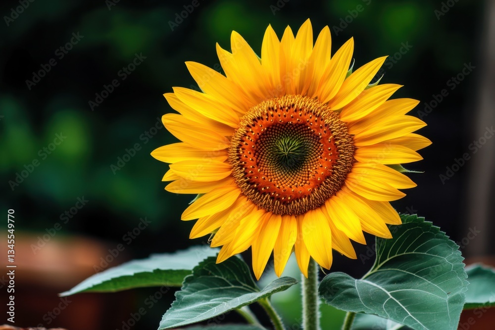 Fototapeta premium Beautiful sunflower fully bloomed under bright sunlight, vibrant golden petals, rich textures, warm and cheerful summer vibe