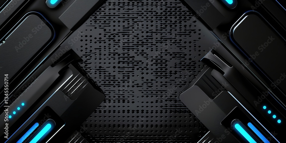 Fototapeta premium Abstract Dark Metal Frame with Blue Lights Tech Background