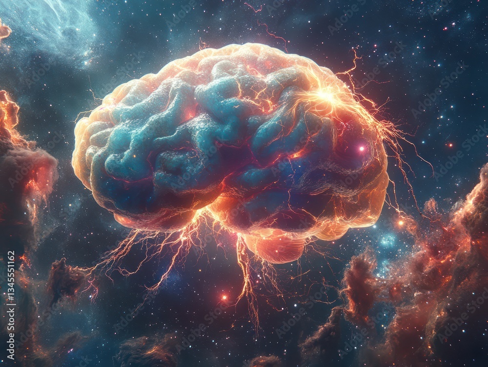 Obraz premium Cosmic Brain Nebula Thought, Space, Energy, Concept Art