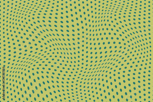 simple abstract dark color small polka dot wavy distort pattern on light olive color background wavy polka dot optical illusion pattern with vibrant yellow and green distorted design
