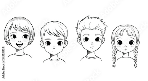 Child character expressions showing emotions in flat design style vector illustration