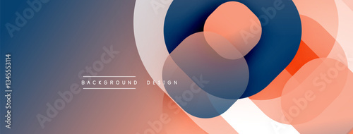 Circular abstract design with overlapping translucent circles and round shapes, blending gradients and smooth curves, creating depth, contrast, and a dynamic visual effect