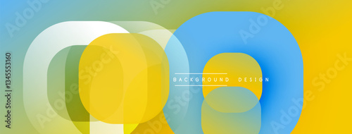 Circular abstract design with overlapping translucent circles and round shapes, blending gradients and smooth curves, creating depth, contrast, and a dynamic visual effect