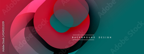 Circular abstract design with overlapping translucent circles and round shapes, blending gradients and smooth curves, creating depth, contrast, and a dynamic visual effect