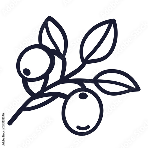 A simple line drawing of an olive branch with leaves and olives.