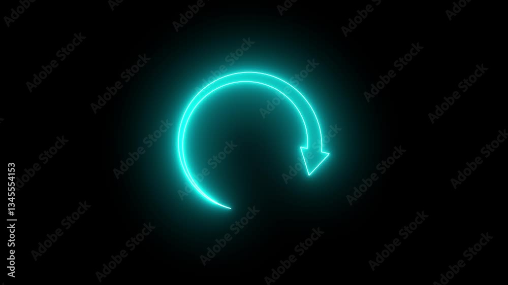 animation of glowing neon Arrow recycling icon isolated . Transfer, exchange, spin, flip concept. Circular arrow editable stroke outline icon isolated .