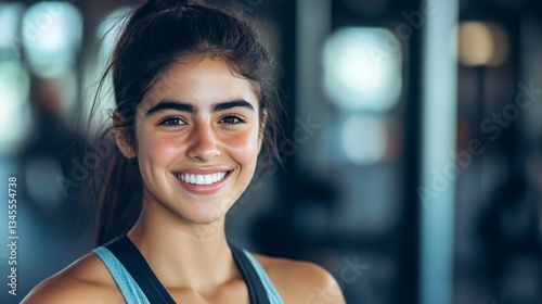 Smiling young woman in activewear exudes confidence and vitality. Free Download Smiling young woman in activewear exudes confidence and vitality. - GFXLoad