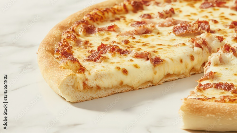 Crispy Bacon and Melted Cheese Pizza on Marble Surface Crispy Bacon and Melted Cheese Pizza on Marble Surface