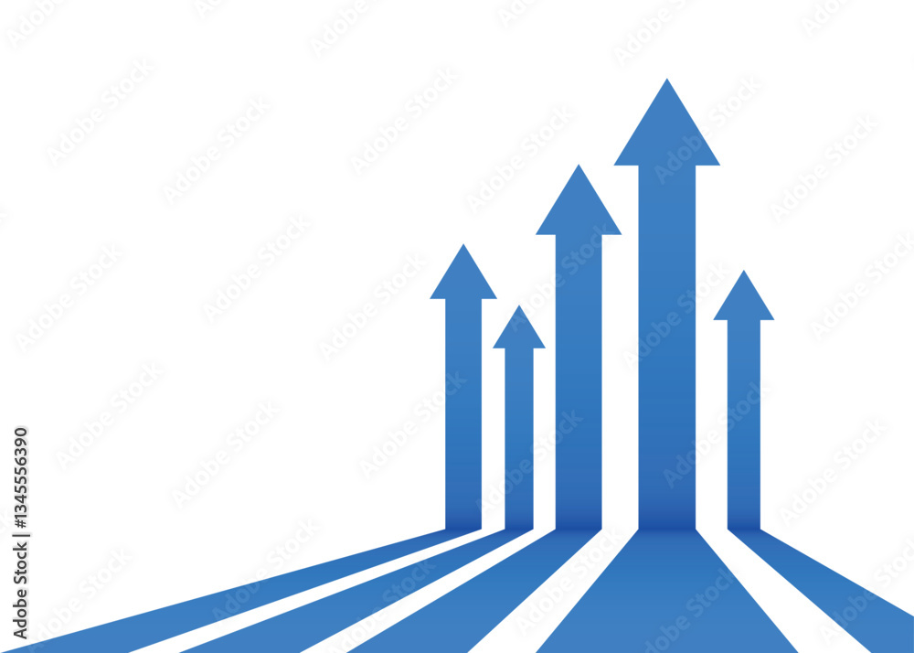 Blue Business Arrows Rising Up. Racing for Success, Profit and Progress