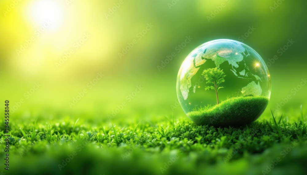 Crystal balls on green grass Crystal balls on green grass