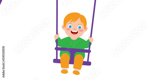 Child joyfully swinging on a playground swing in flat vector art