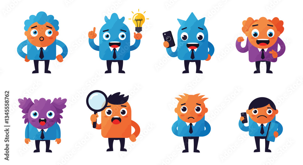 Colorful characters expressing emotions in minimal design style vector illustration Colorful characters expressing emotions in minimal design style vector illustration