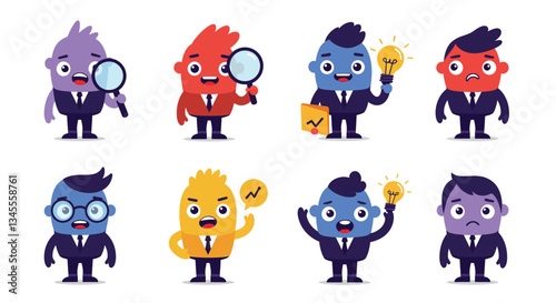 Characters expressing emotions in different scenarios using flat vector illustration style