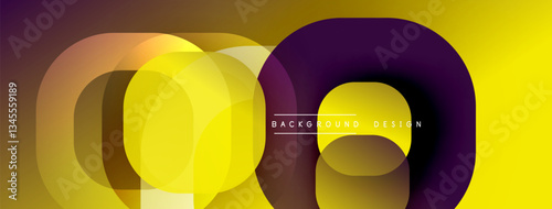 Circular abstract design with overlapping translucent circles and round shapes, blending gradients and smooth curves, creating depth, contrast, and a dynamic visual effect