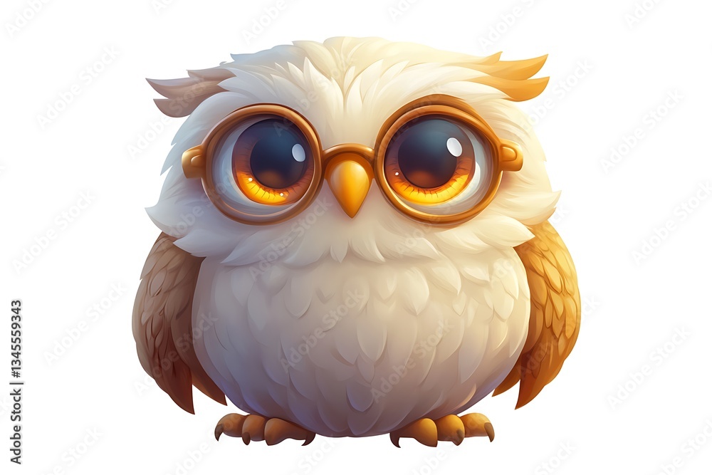 Fototapeta premium Cartoon owl with glasses on white background for educational or commercial use