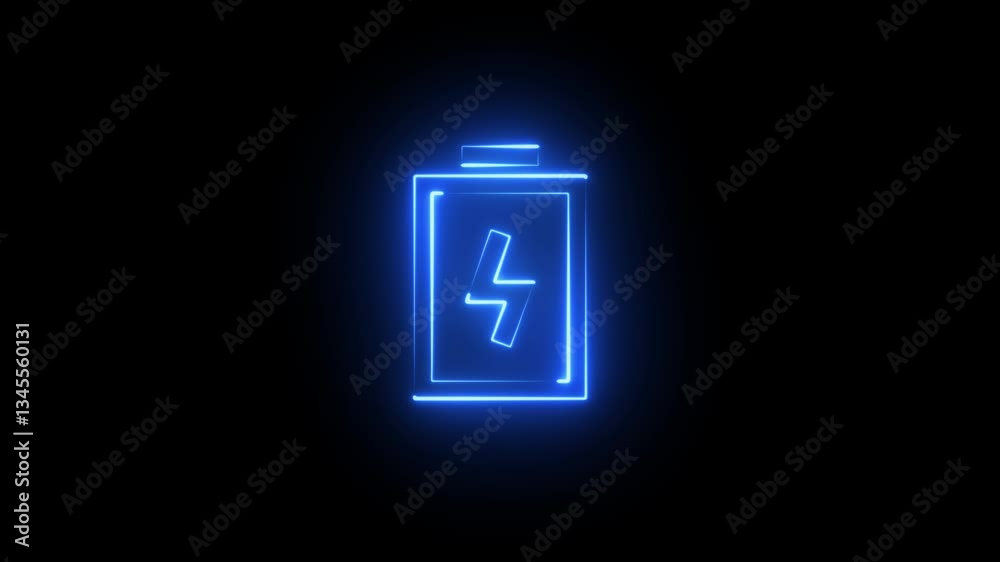 Animation of glowing neon Battery charging icon isolated .neon Lightning bolt icon. Animation of glowing neon Battery charging icon isolated .neon Lightning bolt icon.