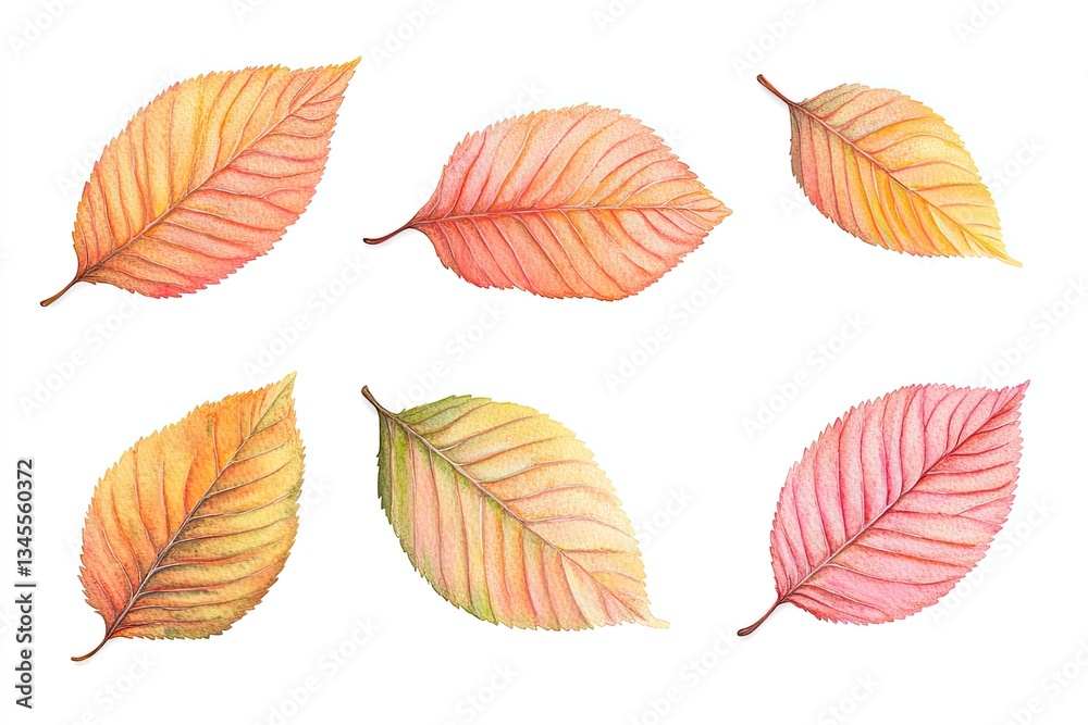 Obraz premium Set of watercolor Zelkova Leaves hand drawn on a white background