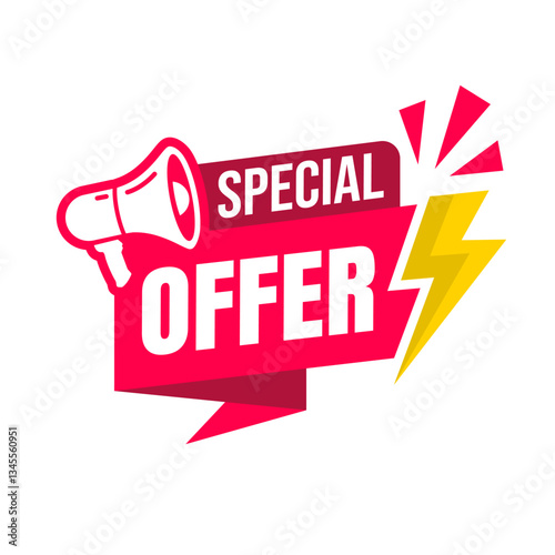 Best choice, order now, special offer, new, big sale, mega sale, flash, opening, best price, discount, promotion banners and badge. Red ribbons, tags and stickers. Megaphone label icon logo. Vector.