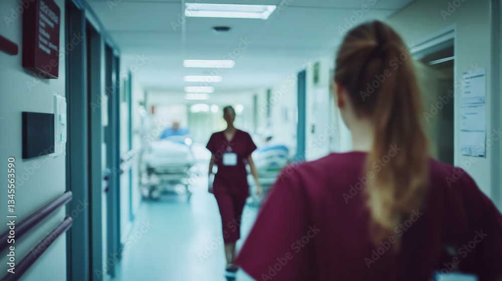 Obraz premium Efficient Healthcare Workers in a Busy Hospital Scene