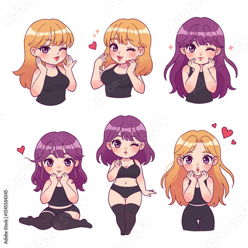 Cute character expressions in flat design showing emotions and transitions in vector art