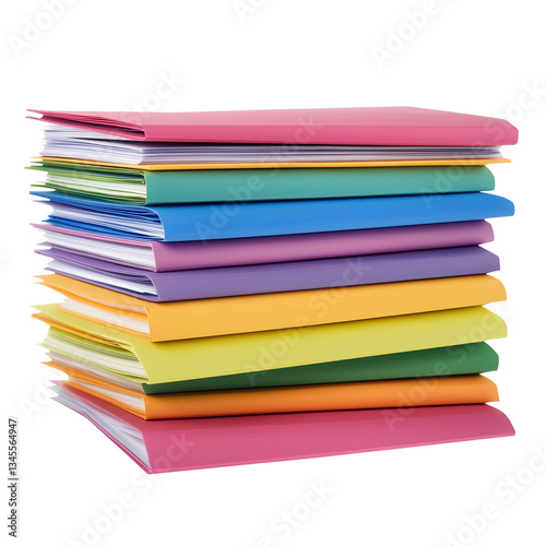 A neatly stacked pile of colorful school books on transparent png background. Ai generated