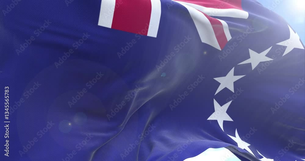 Cook Islands Flag waving and rotating camera 4K
