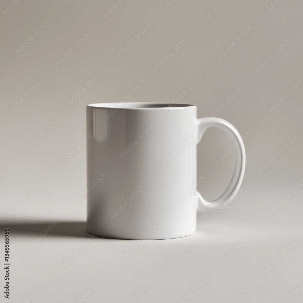 Obraz premium Empty white coffee mug on neutral background product photography minimalist style studio setting close-up perspective