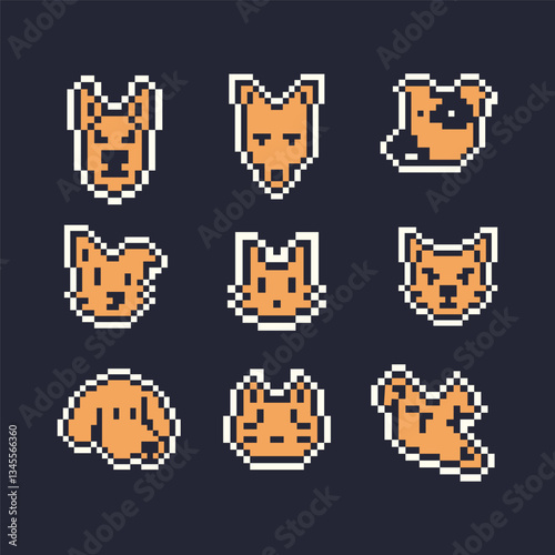this is Dog and cat face icon in pixel art with simple color  ,this item good for presentations,stickers, icons, t shirt design,game asset,logo and your project.