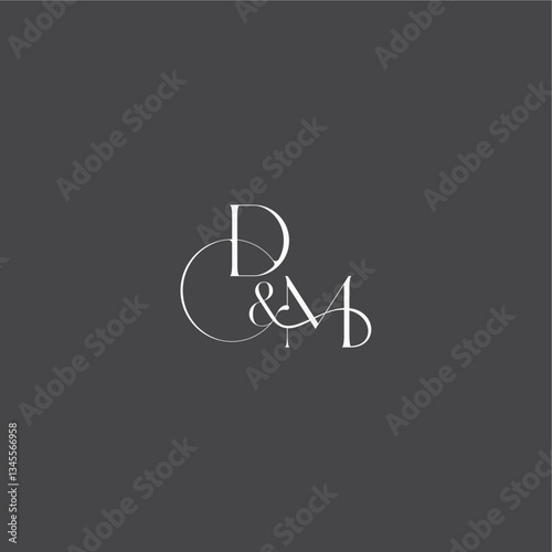 luxury curvy style DM initial with line monogram wedding logo concept letter