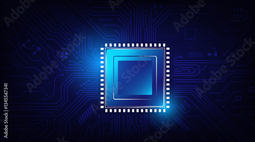 Abstract microprocessor technology in digital hand on circuit board computer chip.