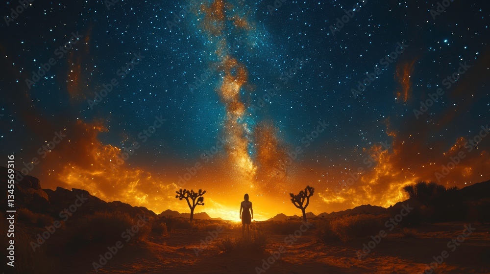 Fototapeta premium Stargazing adventure desert landscape night sky photography cosmic environment silhouette viewpoint awe-inspiring concept