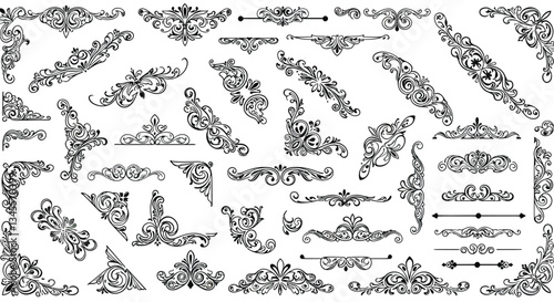 Intricate black and white vector floral ornament designs for decorative purposes