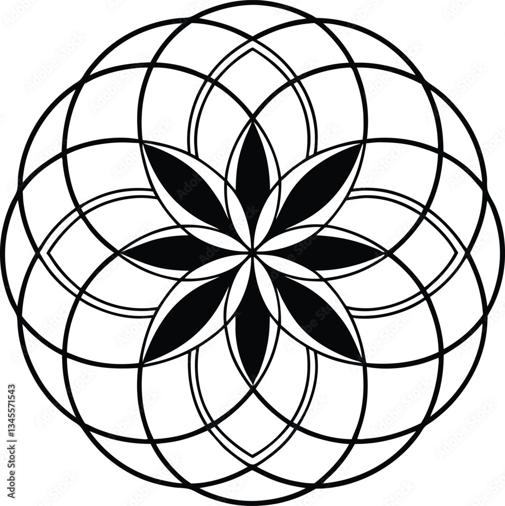 Fototapeta premium Black and White Mandala Silhouette, Vector Art, Generative AI Designs