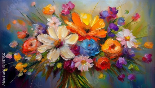 Beautiful oil painting bouquet flower illustration. Generated image