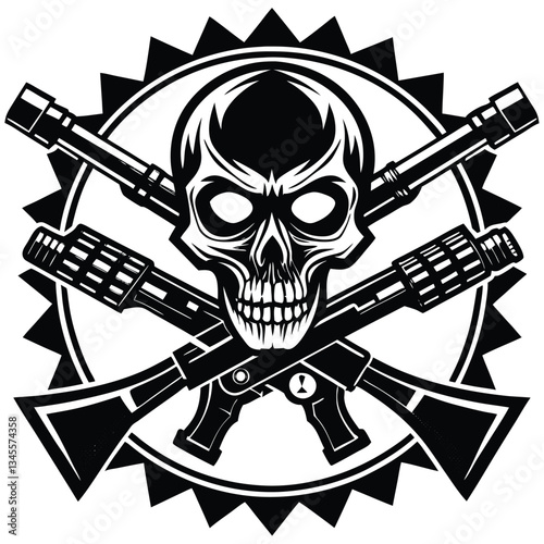 Set of Skull Logos & Vintage Sniper Gun Icons: Tactical Vector Design
