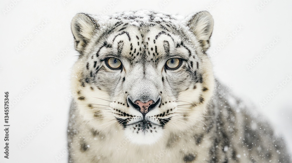 Close-up snow leopard in winter scene, nature photography, wildlife portrait Close-up snow leopard in winter scene, nature photography, wildlife portrait