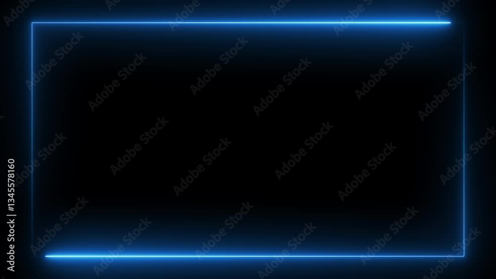 Neon glowing rectangle frame  loop animation on black background