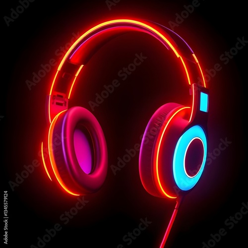 3D hologram in neon colors headphone 