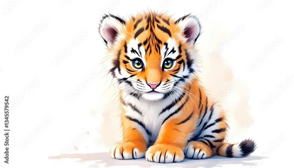 Obraz premium Adorable Baby Tiger Cub Watercolor Painting Wildlife Art