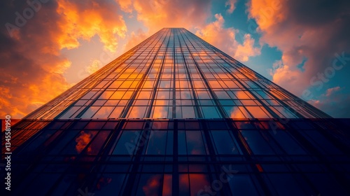 Wallpaper Mural Skyscraper facade at sunset, reflecting fiery clouds Torontodigital.ca