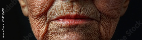 Close-Up of Elderly Lips and Skin with Fine Lines and Textures