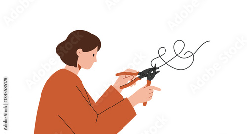 Person using wire cutters in flat design style vector art