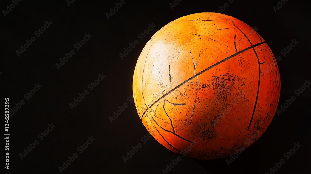 Obraz premium Orange planet, space, dark background, textured surface, science fiction illustration