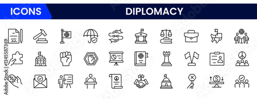 Diplomacy line icons collection. UI icon set in a flat design. Excellent signed icon collection. Thin outline icons pack. Vector illustration