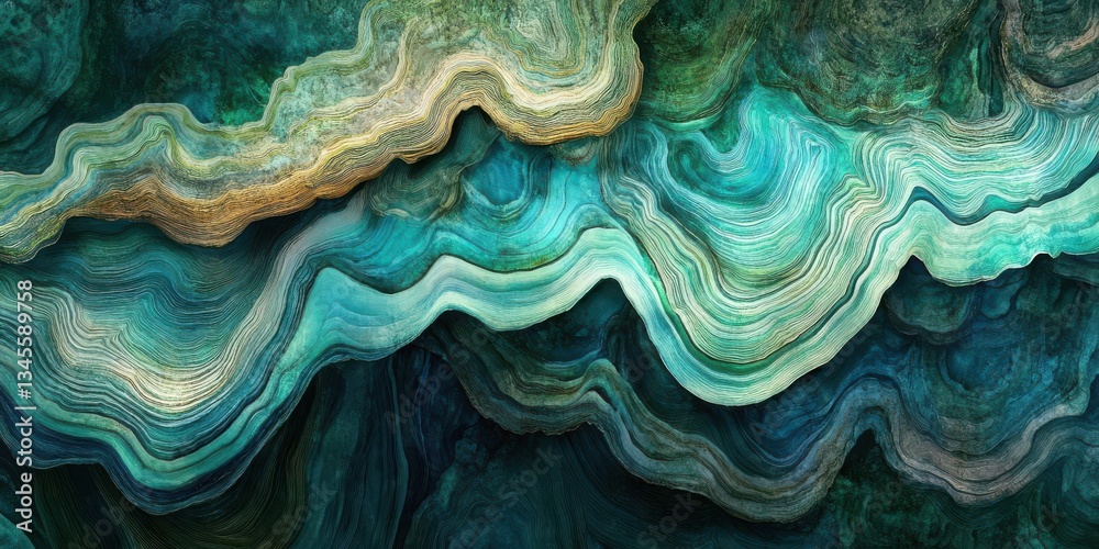 Fototapeta premium Abstract swirling patterns in vibrant turquoise and green shades, resembling ocean waves