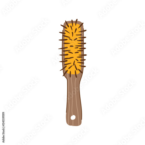 handle hair brush wooden cartoon vector illustration