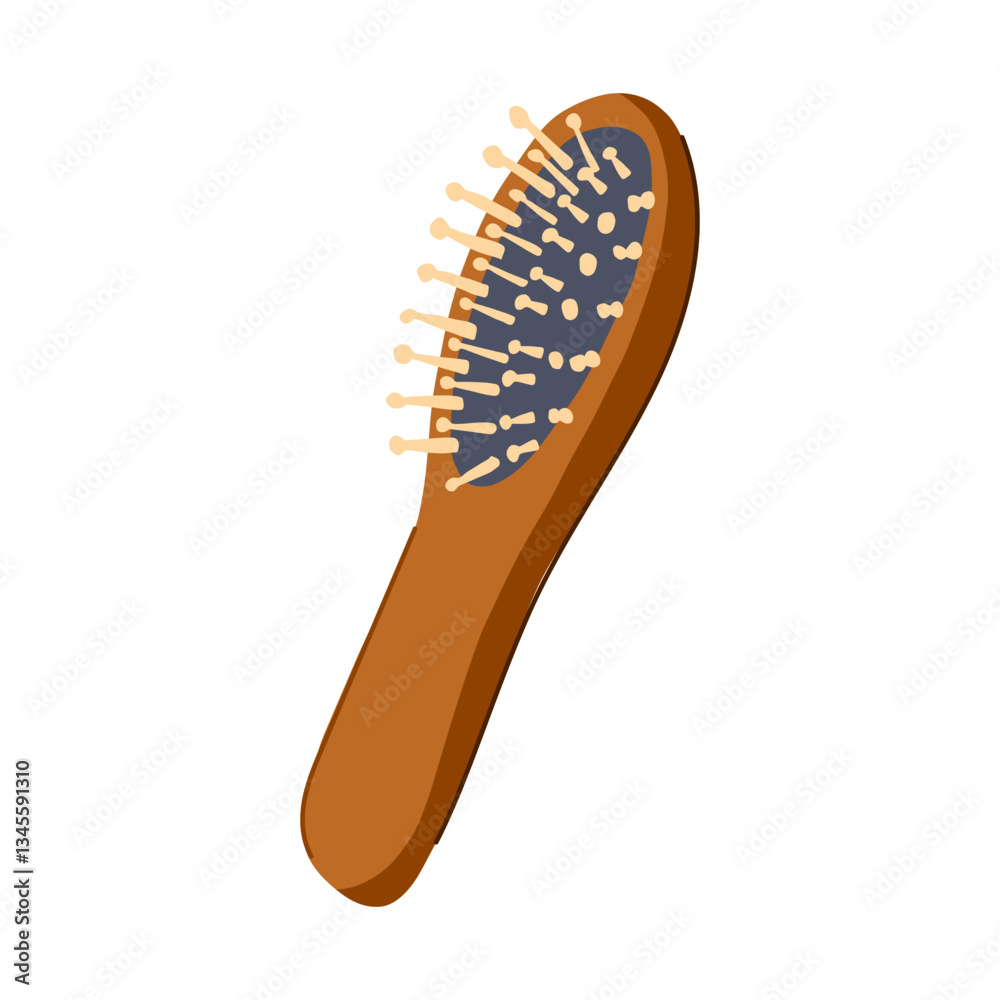 scalp hair brush wooden cartoon vector illustration